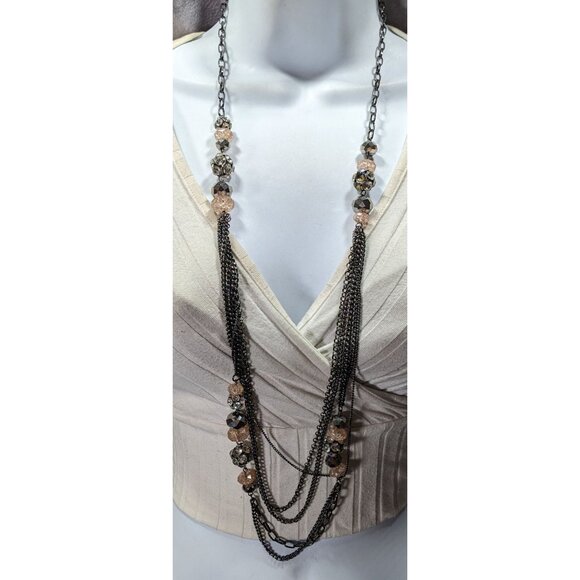 Vera Wang Gunmetal And Pink Glass Layered Station Necklace - Picture 5 of 6